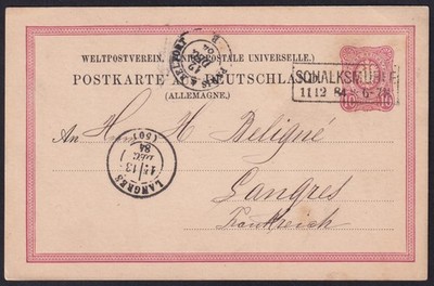 Deutschland - Ganzsache mit Stempel SCHALKMÜHLE 1884 - Für Frankreich