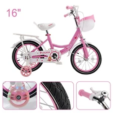 16" Kids Bicycle Girls Bike with Training Wheels Basket Kickstand Pink