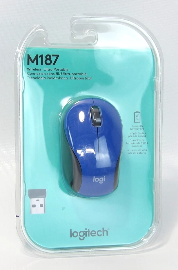 Logitech M187 Mini Wireless Optical Ultra Portable Mouse Blue 910-002728 New! - Image 2 of 4