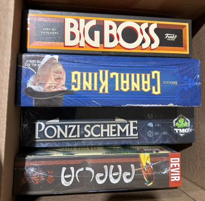 Lot of 4 - Board Game Euro $185 TMG Ponzi Scheme, Canal King Big Boss, Papaua