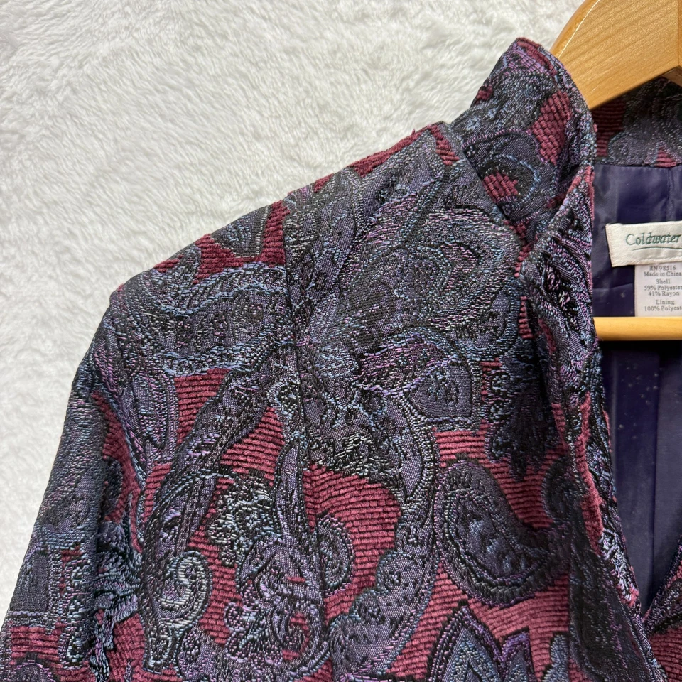 Vintage Coldwater Creek Tapestry Jacket Womens Medium Purple Floral Lined Mature - Image 3 of 4