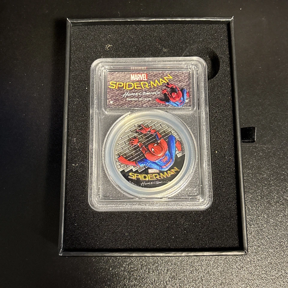 Moneda de plata 2017 Cook Islands Spider-Man Homecoming .999 1 oz graduación profesional Pr69DCAM Foto 2 de 4