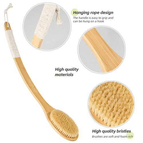 Bath Body Brush Shower, 22" Super Long Curved Bamboo Handle Antiskid Back... - Picture 2 of 8
