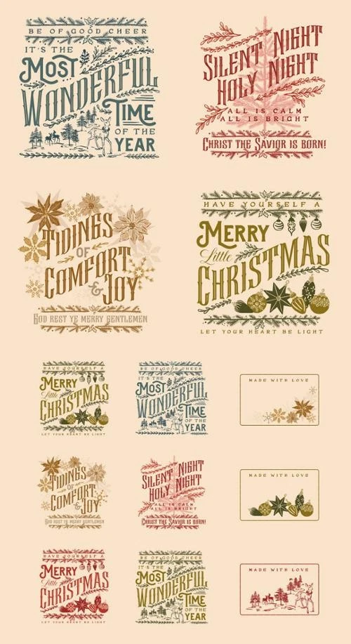 MODA FABRICS 24" X 44" Panel Old World Yuletide Christmas Cotton Fabric Panel D604.19