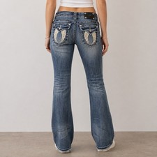 Miss Me Bootcut Jeans JP5082 Medium Wash Embroidered Wing Pocket Womens Size 30