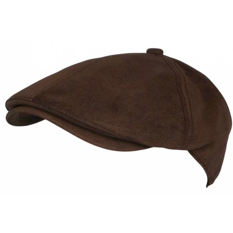 Beret Casquette Gavroche Cuir Marron Vintage en Suedine Ajustable Nylro-Taille - Photo 2/4