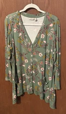 LOGO by Lori Goldstein Flowy Cardigan Longer Blouse Top Rayon Spandex Sz 1X  Tb8