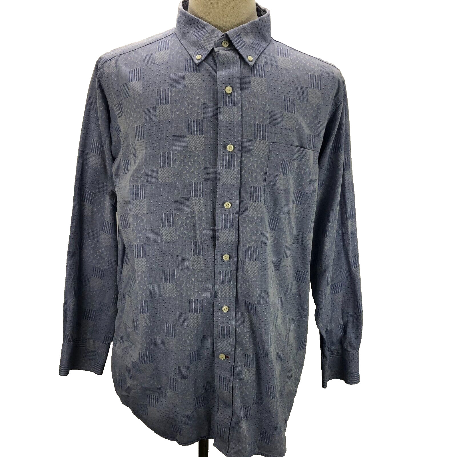 Cremieux XL Solid Blue Quilted Patchwork Button-U… - image 1