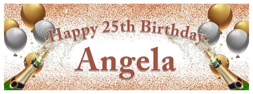 BANNER PERSONALIZADO FELIZ CUMPLEAÑOS DECORACIONES DE PARED ORO ROSA PLATA - Imagen 2 de 7