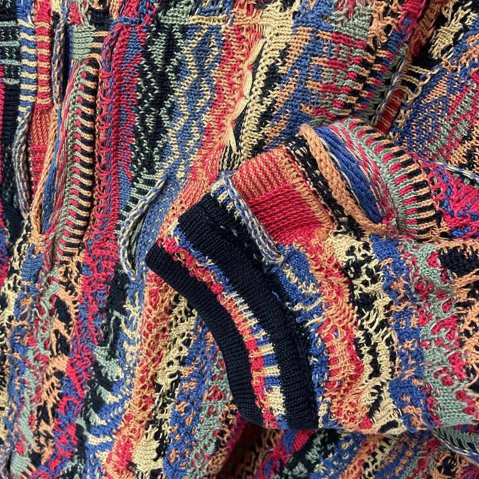 Vtg 90s Tundra Coogi Style Chunky 3D Knit Mercerized Cotton Colorful - XLT TALL - Image 4 of 4