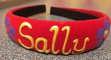 Headband Aliceband Hair Band Red With Flowers And Personalised Sally
