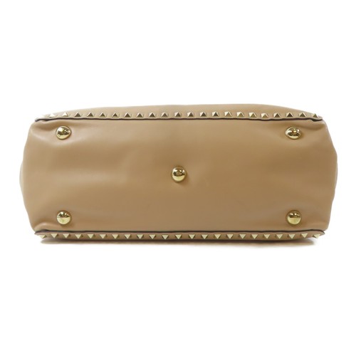 Valentino GHW Rockstud Large Shoulder Handbag 2 Way Calfskin Leather Beige - Picture 4 of 24