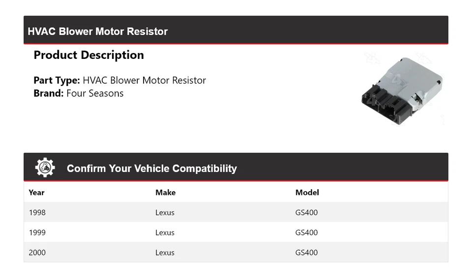 Resistencia del motor soplador de climatización para Lexus GS400 1998-2000 4 estaciones 1999 Foto 2 de 4