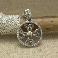 Sterling Silver Trinity Knot Celtic Cross Pendant 10K Gold Bezel KEITH JACK Box