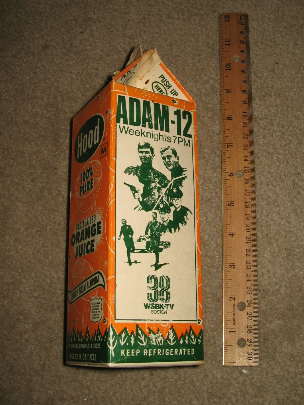 Image 1 - ADAM 12 TV show 1970s WSBK Boston OJ milk carton box police car cereal