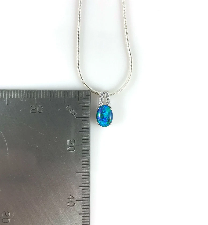 Ciondolo collana opale naturale in argento sterling con zirconi cubici, opale... - Immagine 3 di 4