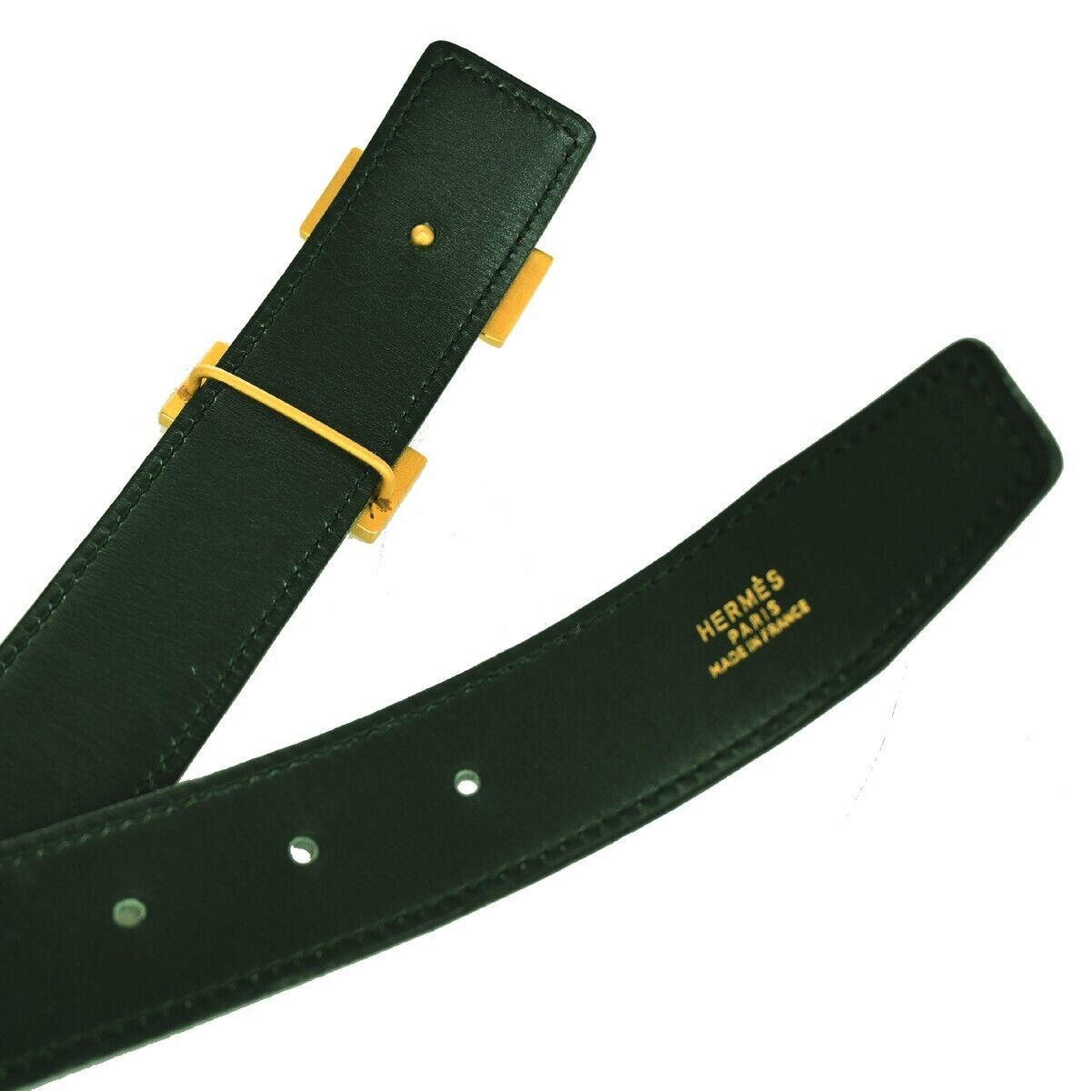 HERMES H Logo Constance Reversible Buckle Belt Leather #70 Black