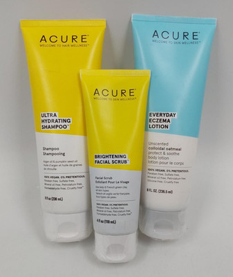 Acure: Welcome to... Variety Pack of 3 Lotion/ Shampoo/ and Facial Scrub