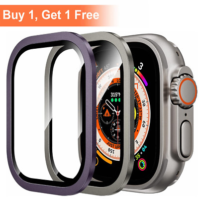 For Apple Watch Ultra 49mm Alloy Frame Full Cover Tempered Glass Screen Protect