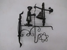 Vtg Folk Art Wrought Iron Metal Wall Mount Dinner Bell Animated Pull Handle