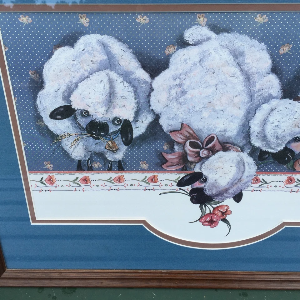 Antique Primitive SHEEP on FARM Wool Baa Baa Black Framed Art SIGNED & RARE - Image 4 of 4