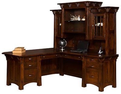 Amish Mission Corner Computer Desk Hutch Home Office Solid Wood