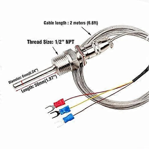 RTD Pt100 Temperature Sensor Probe 3 Wires 2M Cable Thermocouple -58~572F - Image 2 of 4