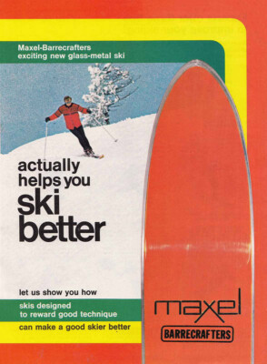 1970 Maxel Skiis: Actually Helps You Ski Better Vintage Print Ad