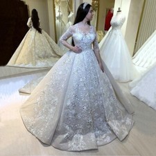 Luxurious Lace Wedding Dresses Lace Applique Long Sleeves O Neck Bridal Gowns