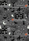Lewis and Irene Glow in the Dark Castle Spooky Halloween Fabric Grey