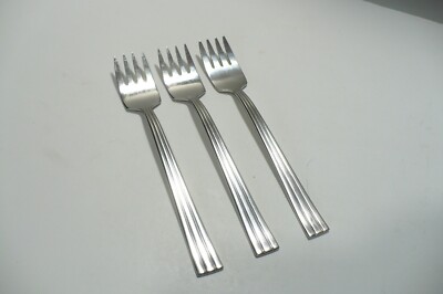 3 Salad Forks Gense Thebe Sweden Stainless Lines Ridges Handles 6-3/8'' flatware