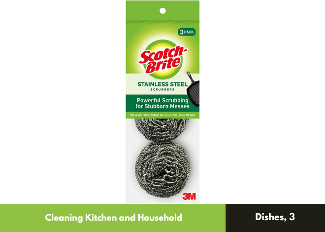 Scotch-Brite Stainless Steel Scrubber Pack of 3 for Tough Cleaning