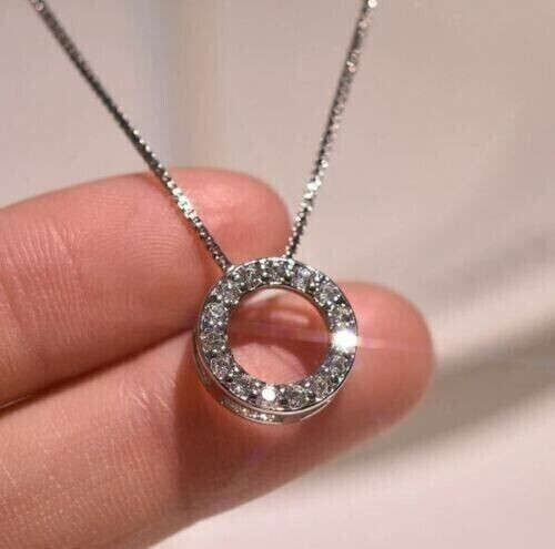 2Ct Round Cut Real Moissanite Solitaire Pendant 14K White Gold Plated