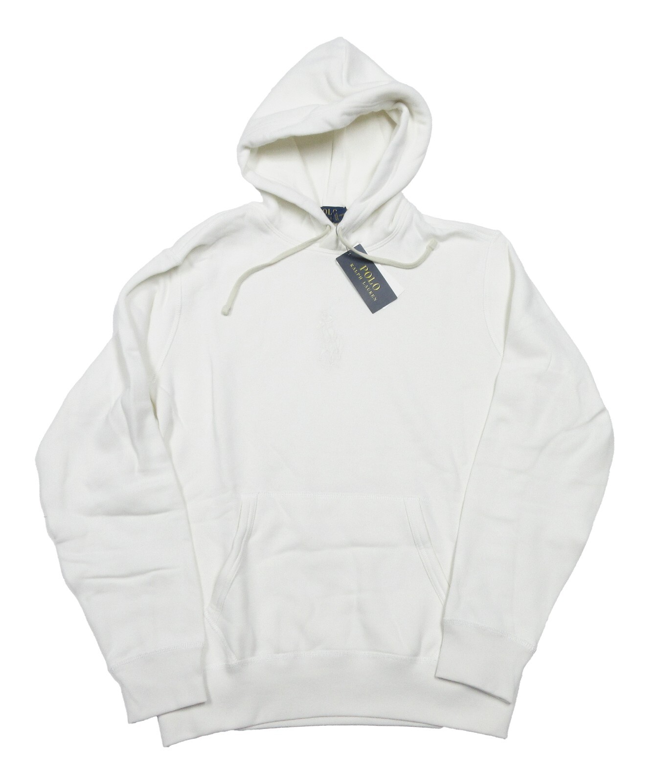 Polo Ralph Lauren uomo bianca grande pony logo foderato pile pullover felpa con cappuccio