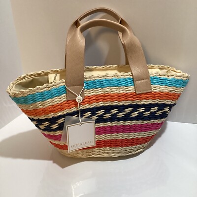 New Shiraleah Chicago Mykonos Mini Tote Poolside Beach Bag Woven Straw  Tropical