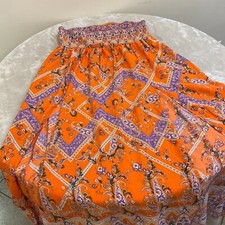 Shein Curve Womens Orange Paisley Open Slot Strapless Pull On Maxi Dress Size XL