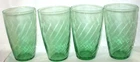 Vintage GREEN DEPRESSION GLASS Pair Rippled Glasses Tumblers 4 3/4"  LOT (B12)