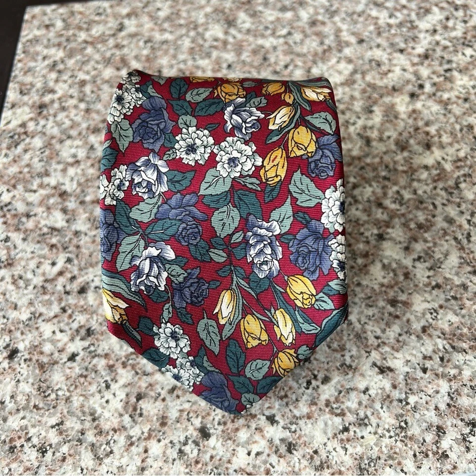 Corbata Lands' End 100% Seda Para Hombre Floral Multicolor Navidad Verano Primavera Foto 3 de 4