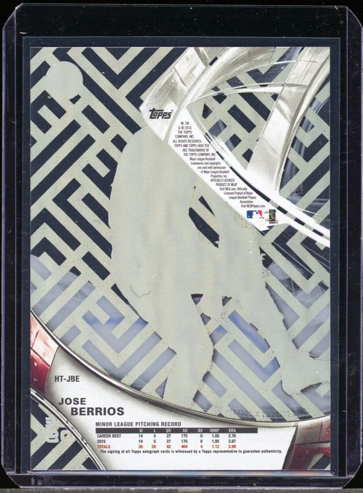 2016 Topps “high tek” JOSE BERRIOS rookie RC autograph AUTO - Image 2 of 2