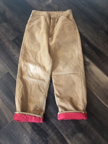 Carhartt Vintage USA Lined Insulated Khaki Jeans Pants Workwear 32 X 30 Distress - Picture 3 of 12