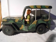 ATC JEEP Japan Pressed Tin Metal Army Green Camo 9" x 5 3/4" x 5" Headlights