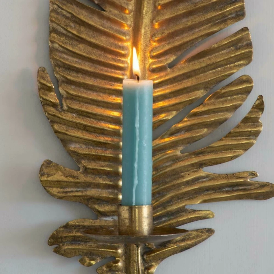Gold Feather Wall Candle Holder Vintage Candlestick Holder Home Wedding Decor - Image 2 of 2