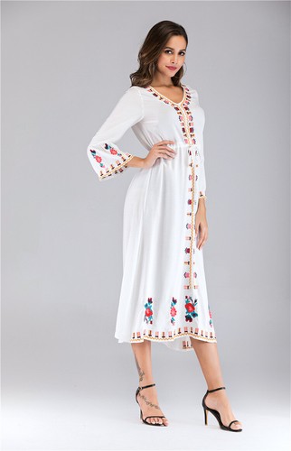 Ukrainian Embroidered Dress Vyshyvanka Boho Dress V-Neck Ethnic Summer Cocktail - Picture 14 of 27