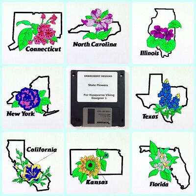 State Flowers Embroidery Designs Floppy Disk for Husqvarna Viking  Designer 1