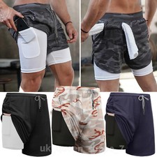 2-in-1 Men Sport Training Running Bodybuilding Fitness Shorts Gym Workout Pants