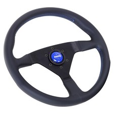 Momo Montecarlo 350mm 14in Leather Thickened Spoke Steering Wheel Blue Button