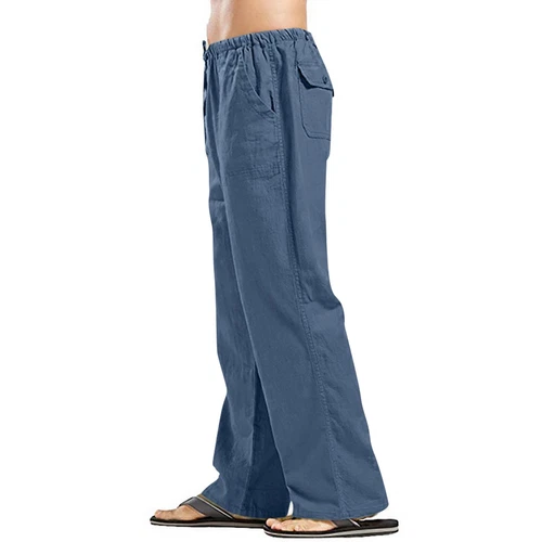 Herren Baumwolle Leinen lose Hose Freizeit Kordelzug Strand Yoga Baggy lange Hose - Bild 21 von 69
