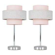 2x Touch Table Lamps Chrome Lights Herringbone Lamp Shades Living Room Dimmer