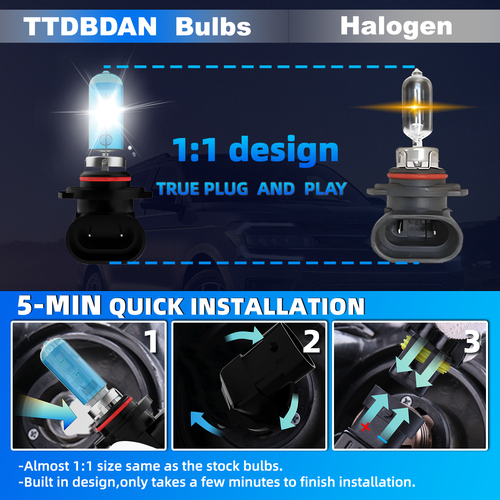 9005/HB3 Halogen Headlight Bulbs Kit High/Low Beam Super Bright 6000K White - Picture 5 of 6