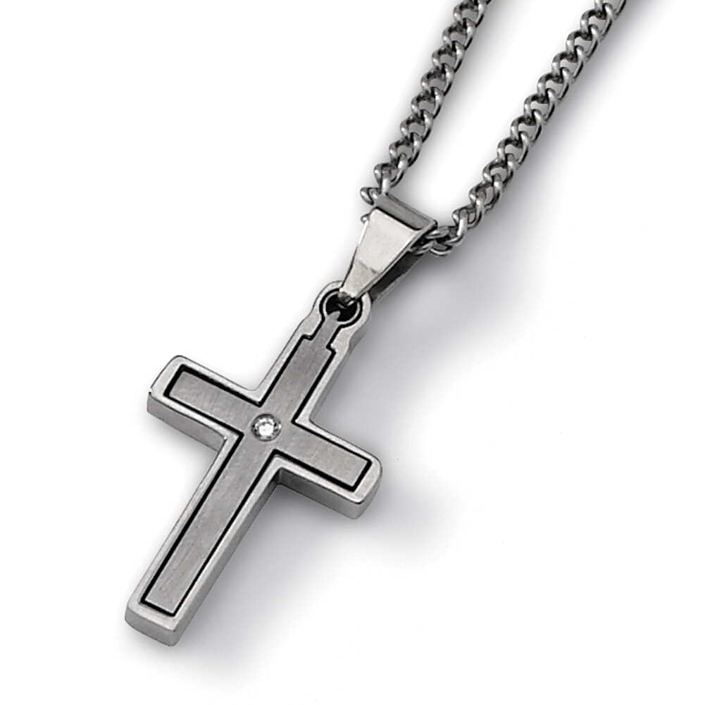 Titanium .03ct. Diamond Accent Cross 22in Necklace Titanium .03ct. Diamond Accent Cross 22in Necklace